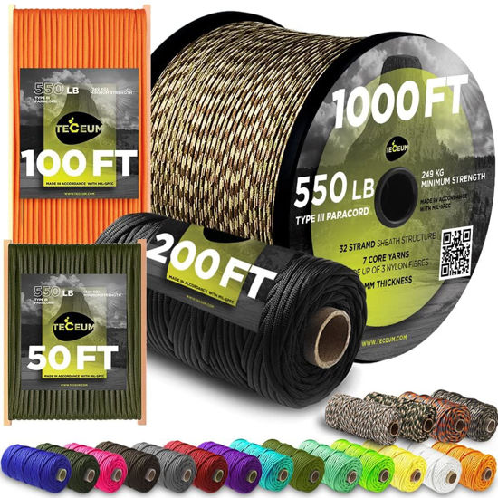 50ft 100ft 550 Paracord Rope,11 Strand Nylon Type IV Paracord Survival  Parachute Cord 5/32 Inch Paracord 550 - Genuine Mil Spec Used by The US