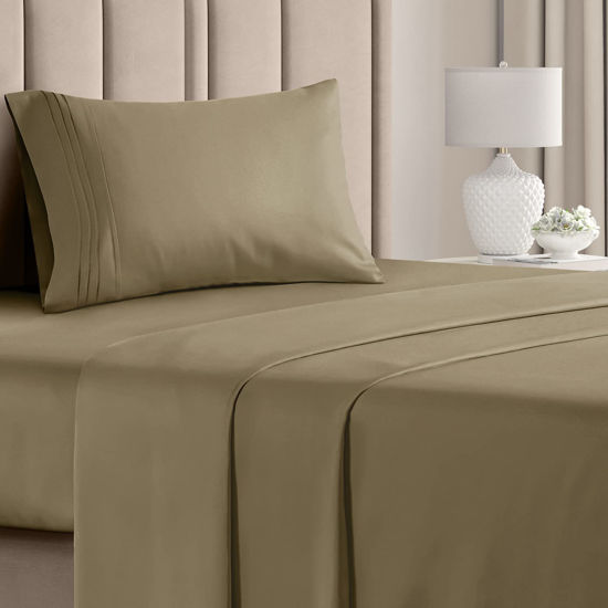 Picture of Twin Size Sheet Set - Breathable & Cooling Sheets - Hotel Luxury Bed Sheets - Extra Soft - Deep Pockets - Easy Fit - 3 Piece Set - Wrinkle Free - Comfy - Khaki Bed Sheets - Twins Sheets - 3 PC