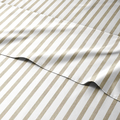 Picture of Striped Bed Sheets - Pin Striped Sheets - Beige Sheets - Tan Striped Sheets - Twin Striped Sheets - Hotel Luxury Bed Sheets - Deep Pockets - 3 Piece Set - Breathable & Cooling