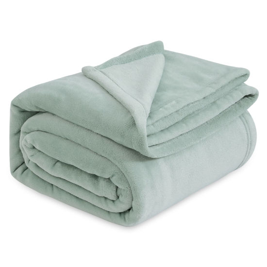 Picture of Bedsure Sage Green Fleece Blanket Queen Blanket Jadeite - 280GSM Soft Lightweight Plush Cozy Blankets for Bed, Sofa, Couch, Travel, Camping