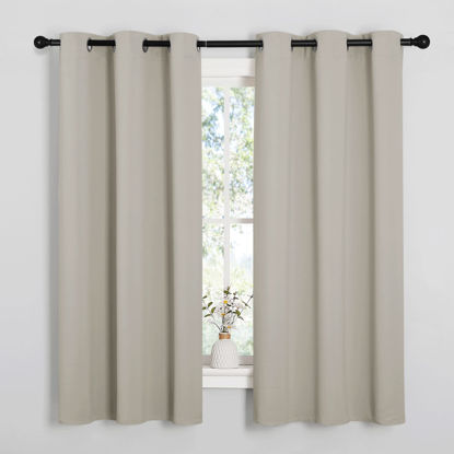 Picture of NICETOWN Natural Blackout Curtains for Bedroom (1 Pair, 42 x 63 inches), Farmhouse Thermal Insulated Room Darkening Drapes for Windows