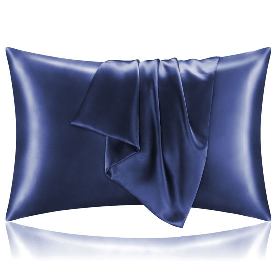 Picture of BEDELITE Satin Pillowcase for Hair and Skin, King Pillow Cases Set of 2 Pack, Super Soft Silky Navy Pillow Case with Envelope Closure (20x36 Inches)