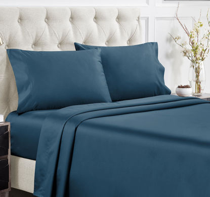 Picture of California Design Den 100% Cotton Sheets - Softest 4-Pc Queen Sheet Set, Cooling Sheets for Queen Size Bed,Deep Pockets,400 Thread Count Sateen,Bedding Sheets & Pillowcases,Queen Sheets(Peacock Blue)