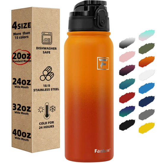 Fanhaw Insulated Water Bottle with Chug Lid - 20 Oz Double-Wall