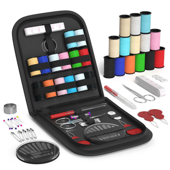 Picture of Coquimbo Sewing Kit for Adults, Kids, Beginner, Home, Traveler,Emergency, Portable Sewing Supplies Contains Soft Tape Measure, Scissors, Thimble, Thread, Sewing Needles etc(Black, S)