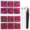 Picture of LPBeads 6400 Pieces Hotfix Fuchsia Rhinestones Flat Back 5 Mixed Sizes Crystal Round Glass Gems with Tweezers and Picking Rhinestones Pen