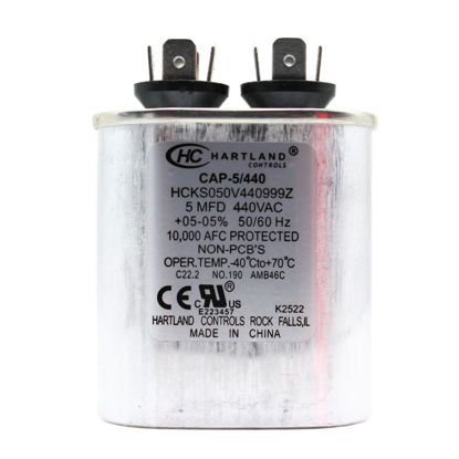 Picture of The HVAC Genius 5 MFD AC Capacitor, 5uF ±5% 370VAC/440 Volt Oval Run Start Capacitor for Air Conditioner Condenser Straight Cool or AC Motor and Fan Starting or Heat Pump Air Conditioner