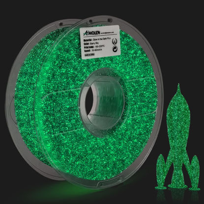 Picture of AMOLEN 3D Printer Filament, PLA Filament 1.75mm, Shiny Glow in The Dark Green Starry Sky 3D Printing Filament, 1kg(2.2lbs) Spool