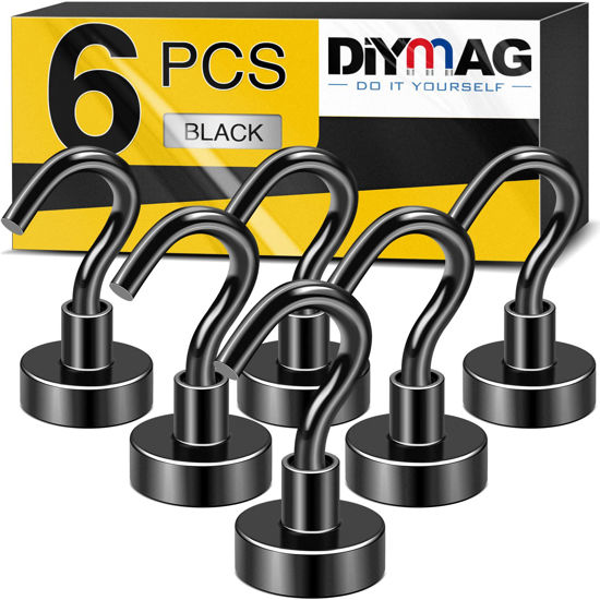 Picture of DIYMAG Magnetic Hooks, 25Lbs Strong Heavy Duty Cruise Magnet S-Hooks for Classroom, Fridge, Hanging, Cabins, Grill, Kitchen, Garage, Workplace and Office etc, (6 Pack-Black)