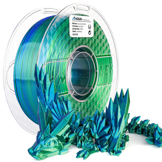 Picture of AMOLEN 3D Printer Filament, PLA Filament 1.75mm Dual Color Filament, Silk Blue Green 3D Printing Filament 1KG/2.2lb