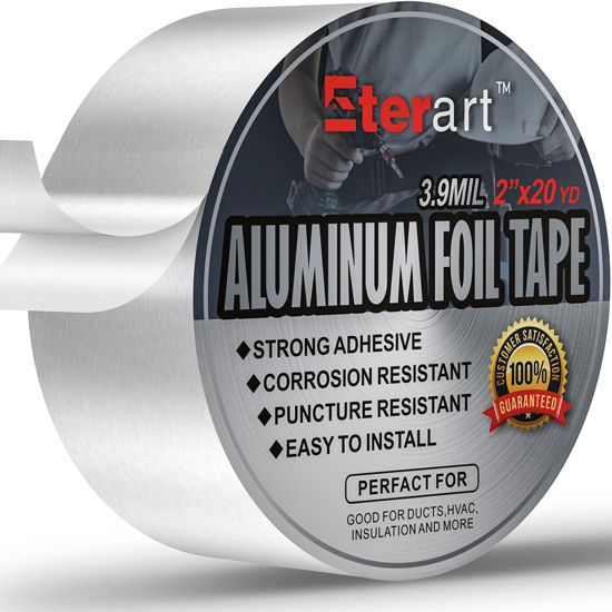 Picture of ETERART Aluminum Foil Duct Tape Heavy Duty,High Temperature Sealing and Patching,Perfect for HVAC,Air Ducts,Metal Repair,Foamboard,Insulation,Dryer Vent and More,2 Inches x 20 Yards,Silver