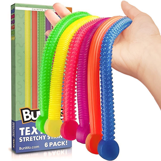 Picture of BUNMO Textured Stretchy Strings 6pk | Calming & Textured Autism Sensory Toys | Monkey Stretch Noodles | Fidget Noodles | Monkey Noodles | Sensory Noodle Strings