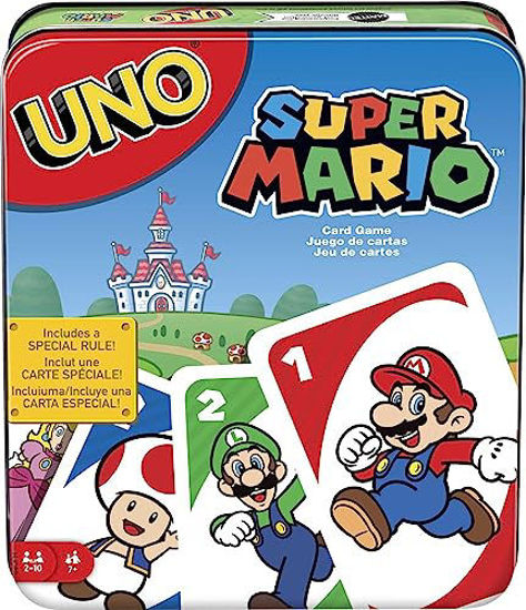 Picture of Mattel Games UNO Super Mario Card Game, Video Game Themed Travel Game in Collectible Storage Tin with Special Rule