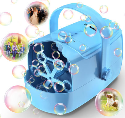Picture of Bubble Machine Durable Automatic Bubble Blower, 10000+ Bubbles Per Minute Bubbles for Kids Toddlers Bubble Maker Operated by Plugin or Batteries Bubble Toys for Indoor Outdoor Birthday Party（Blue）