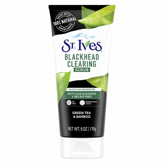 Picture of St. Ives Blackhead Clearing Face Scrub Clears Blackheads & Unclogs Pores Green Tea & Bamboo With Oil-Free Salicylic Acid Acne Medication, Made with 100% Natural Exfoliants 6 oz