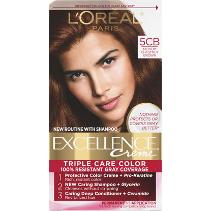 Picture of L'Oreal Paris Excellence Creme Permanent Triple Care Hair Color, 5CB Medium Chestnut Brown, Gray Coverage For Up to 8 Weeks, All Hair Types, Pack of 1