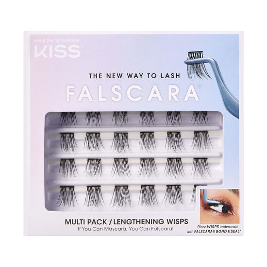 Picture of KISS Falscara DIY Eyelash Extension Lengthening Wisps - Featherlight Synthetic Reusable Artificial Eyelashes Multipack of 24 Mini Lash Clusters for that Authentic Eyelash Extension Look