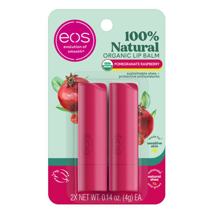 Picture of eos 100% Natural & Organic Lip Balm- Pomegranate Raspberry, Dermatologist Recommended, All-Day Moisture Lip Care, 0.14 Oz, 2 Pack