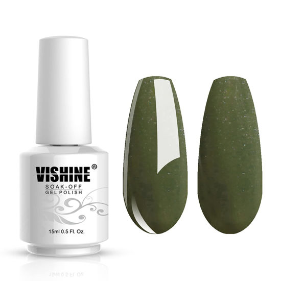 Picture of Vishine Gelpolish Manicure DIY Long-lasting Gel Nail Polish Lacquer Shiny Color UV LED Soak Off Glitter Pearl Olive(1025)