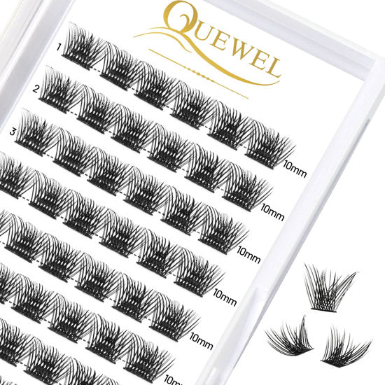 Picture of QUEWEL Cluster Lashes 72 Pcs Wide Stem Individual Lashes C/D Curl 8-16mm Length DIY Eyelash Extension False Eyelashes Soft for Personal Makeup Use at Home (Fluffy-C-10)