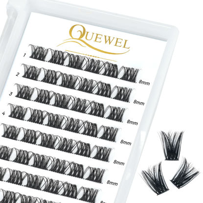 Picture of QUEWEL Cluster Lashes 72 Pcs Wide Stem Individual Lashes C/D Curl 8-16mm Length DIY Eyelash Extension False Eyelashes Soft for Personal Makeup Use at Home (honey01-C-8)