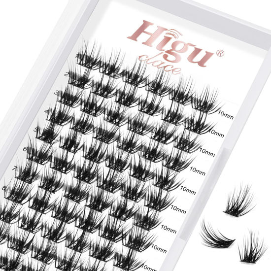 Picture of Lash Clusters DIY Eyelash Extensions 72 Pcs Cluster Eyelash Extensions 10mm Cluster Lashes C Curl Lash Clusters Thin Stem Eyelash Clusters Reusable Makeup for Self-application (Sparkle C 10mm)