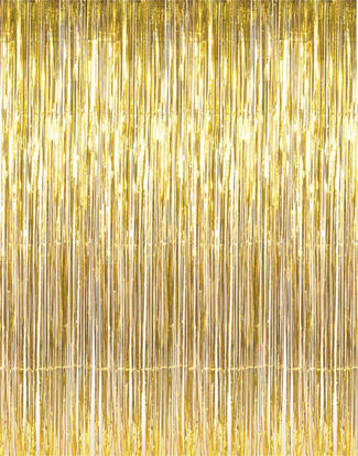 Picture of GOER 3.2 ft x 9.8 ft Metallic Tinsel Foil Fringe Curtains Party Photo Backdrop Party Streamers for Birthday,Graduation,New Year Eve Decorations Wedding Decor (1 Pack, Gold)