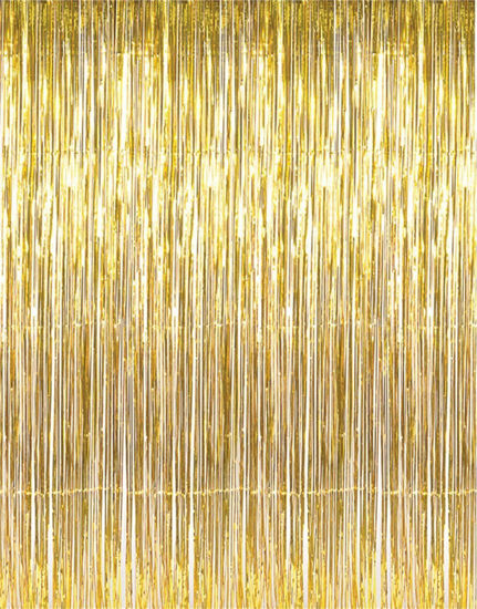 Picture of GOER 3.2 ft x 9.8 ft Metallic Tinsel Foil Fringe Curtains Party Photo Backdrop Party Streamers for Birthday,Graduation,New Year Eve Decorations Wedding Decor (1 Pack, Gold)