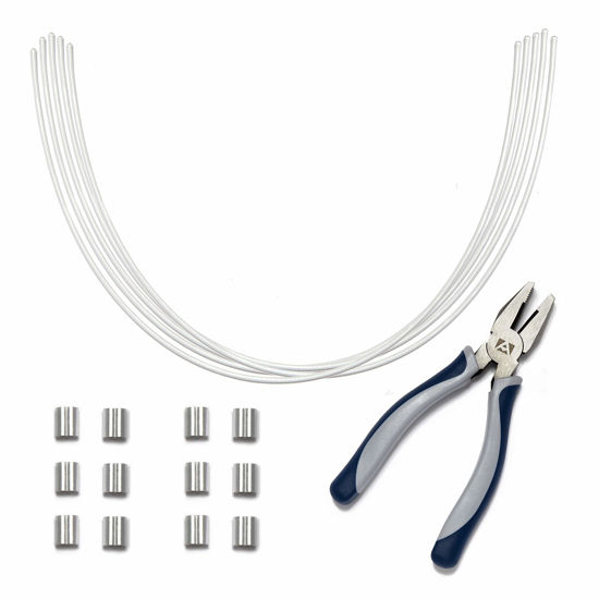 Picture of TetherTies Cable Tethers White 60 Pack | DIY (self Install) Kit | Customizable Cable Tethers | Tether Computers Adapters & Dongles | Easy Installation | Free Crimping Tool | 12 inch Cable