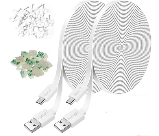 Picture of JJMASEE 2 Pack 20FT Power Extension Cable for Wyze Cam V3,Wyze Cam Outdoor,Arlo Essential,Eufy,Kasa,Yi,Blink Camera,NestCam Indoor,Micro USB Charging Cord for Security Camera(White)