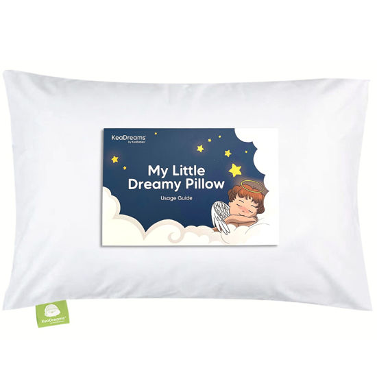 Picture of Toddler Pillow with Pillowcase - 13x18 My Little Dreamy Pillow, Organic Cotton Toddler Pillows for Sleeping, Kids Pillow, Travel Pillows, Mini Pillow, Nursery Pillow, Toddler Bed Pillow (Soft White)