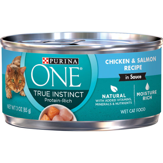 Picture of Purina ONE Natural, High Protein Cat Food, True Instinct Chicken and Salmon Recipe in Sauce - (24) 3 Oz. Pull-Top Cans