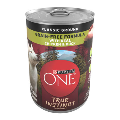 Picture of Purina ONE Wet Dog Food True Instinct Classic Ground Grain-Free Formula With Real Chicken and Duck High Protein Dog Food - (12) 13 oz. Cans