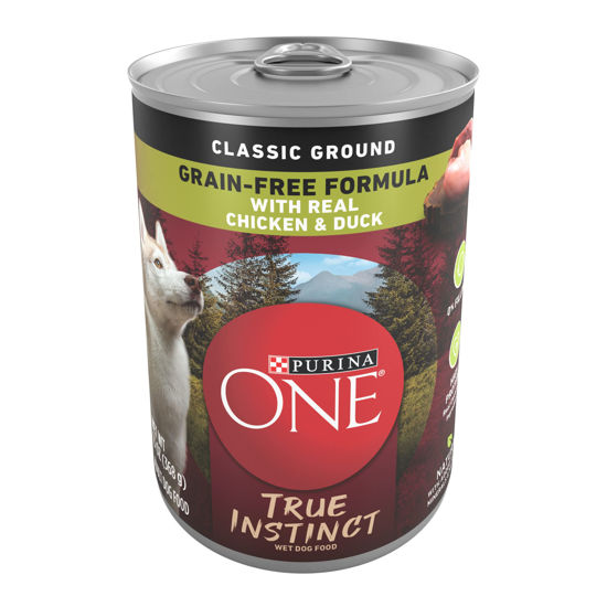 Picture of Purina ONE Wet Dog Food True Instinct Classic Ground Grain-Free Formula With Real Chicken and Duck High Protein Dog Food - (12) 13 oz. Cans