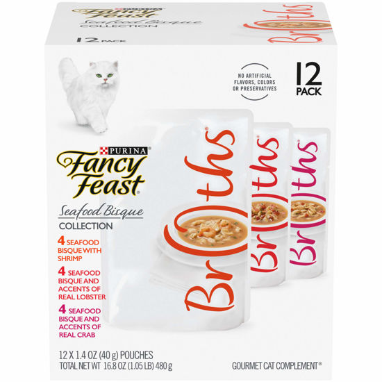 Picture of Purina Fancy Feast Limited Ingredient Cat Food Complement Variety Pack, Broths Seafood Bisque Collection