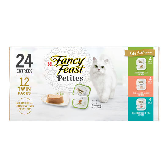 Picture of Purina Fancy Feast Gourmet Wet Cat Food Variety Pack, Petites Pate Collection, Break-Apart Tubs, 24 Servings - (12) 2.8 oz. Tubs