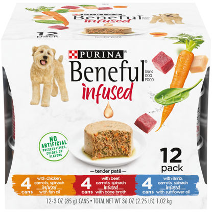 Picture of Purina Beneful Infused Pate Wet Dog Food Variety Pack, Pate With Real Lamb, Chicken or Beef Varieties - (2 Packs of 12) 3 oz. Cans