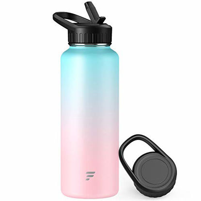 Picture of Letsfit Insulated Water Bottle with Wide Mouth Straw Lid & Handle Lid, Vacuum Stainless Steel Flask Multiple Sizes and Colors, Blue Pink Gradient, 64oz