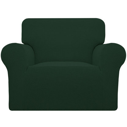 Picture of Easy-Going Stretch Chair Sofa Slipcover 1-Piece Couch Sofa Cover Furniture Protector Soft with Elastic Bottom for Kids, Pet. Spandex Jacquard Fabric Small Checks (Chair, Dark Green)