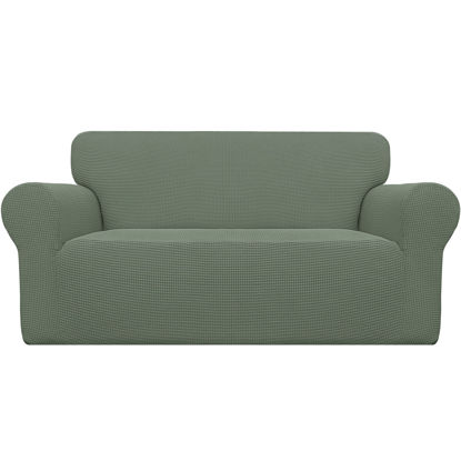 Picture of Easy-Going Stretch Oversized Loveseat Slipcover 1-Piece Sofa Cover Furniture Protector Couch Soft with Elastic Bottom for Kids Polyester Spandex Jacquard Fabric Small Checks Greyish Green