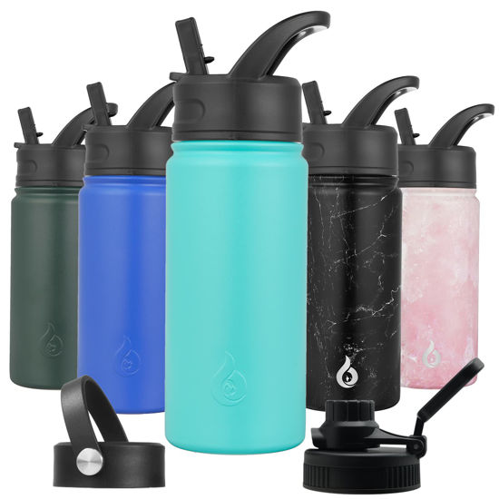 Picture of BJPKPK Insulated Water Bottles with Straw Lid, 18oz Stainless Steel Metal Water Bottle, Cold & Hot Water Bottle with 3 Lids, Leak Proof BPA Free Travel Cup, Wide Mouth Flask for School-Turquoise