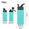 Picture of BJPKPK Insulated Water Bottles with Straw Lid, 18oz Stainless Steel Metal Water Bottle, Cold & Hot Water Bottle with 3 Lids, Leak Proof BPA Free Travel Cup, Wide Mouth Flask for School-Turquoise