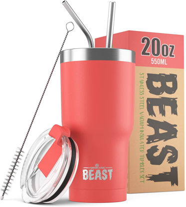 Picture of Beast 20 oz Tumbler Stainless Steel Vacuum Insulated Coffee Ice Cup Double Wall Travel Flask (Coral Pink)