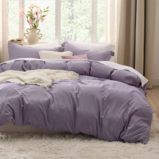 Picture of Bedsure Grayish Purple Duvet Cover Full Size - Soft Prewashed Full Duvet Cover Set, 3 Pieces, 1 Duvet Cover 80x90 Inches with Zipper Closure and 2 Pillow Shams, Comforter Not Included