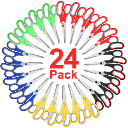 Picture of Scissors Bulk 24-Pack, BURVAGY 8" Multipurpose Sharp Scissors for School Office Home，All Purpose Scissors Stainless Steel Blades Safety Soft Grip Handles,Right/Left Handed…