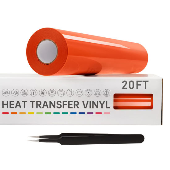 Picture of VinylRus Heat Transfer Vinyl-12” x 20ft Orange Iron on Vinyl Roll for Shirts, HTV Vinyl for Silhouette Cameo, Cricut, Easy to Cut & Weed