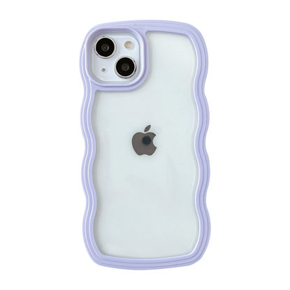 Picture of Caseative Cute Curly Wave Frame Shape Shockproof Soft Compatible with iPhone Case (Purple,iPhone 12)