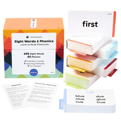 Picture of Think Tank Scholar 652 Sight Words/Phonics Flash Cards, Learn to Read: CVC Blends, Short/Long Vowel Sounds, Dolch & Fry High Frequency Site Words + Games: Preschool PreK Kindergarten 1st 2nd 3rd Grade