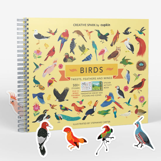 Picture of Bird Stickers and Sticker Activity Book by Cupkin: Innovative Side by Side Sticker Books - Spiral Binding Allows The Birds Sticker Book to Lay Flat - Over 500 Stickers and 12 Scenes for Kids 4-8