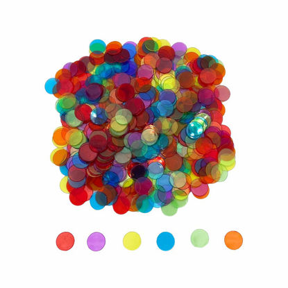 Picture of JUNWRROW 500 Pieces 3/4 inch Transparent 6 Color Bingo Counting Chips with Bag